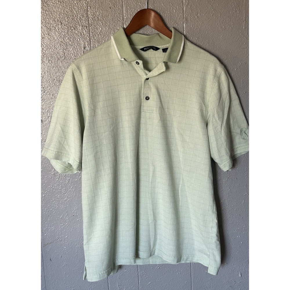 PGA Tour Vintage Mens Golf Polo Collar Shirt Light Green Short Sleeve Size L